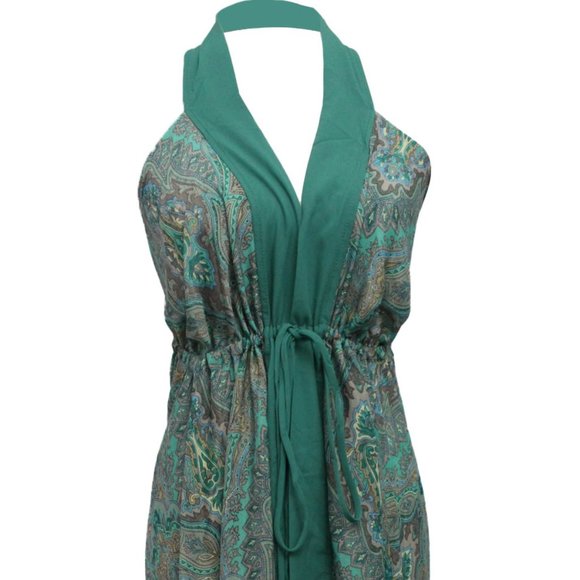 BOHO HALTER TIE-FRONT FLOWY MAXI TOP - Picture 4 of 7